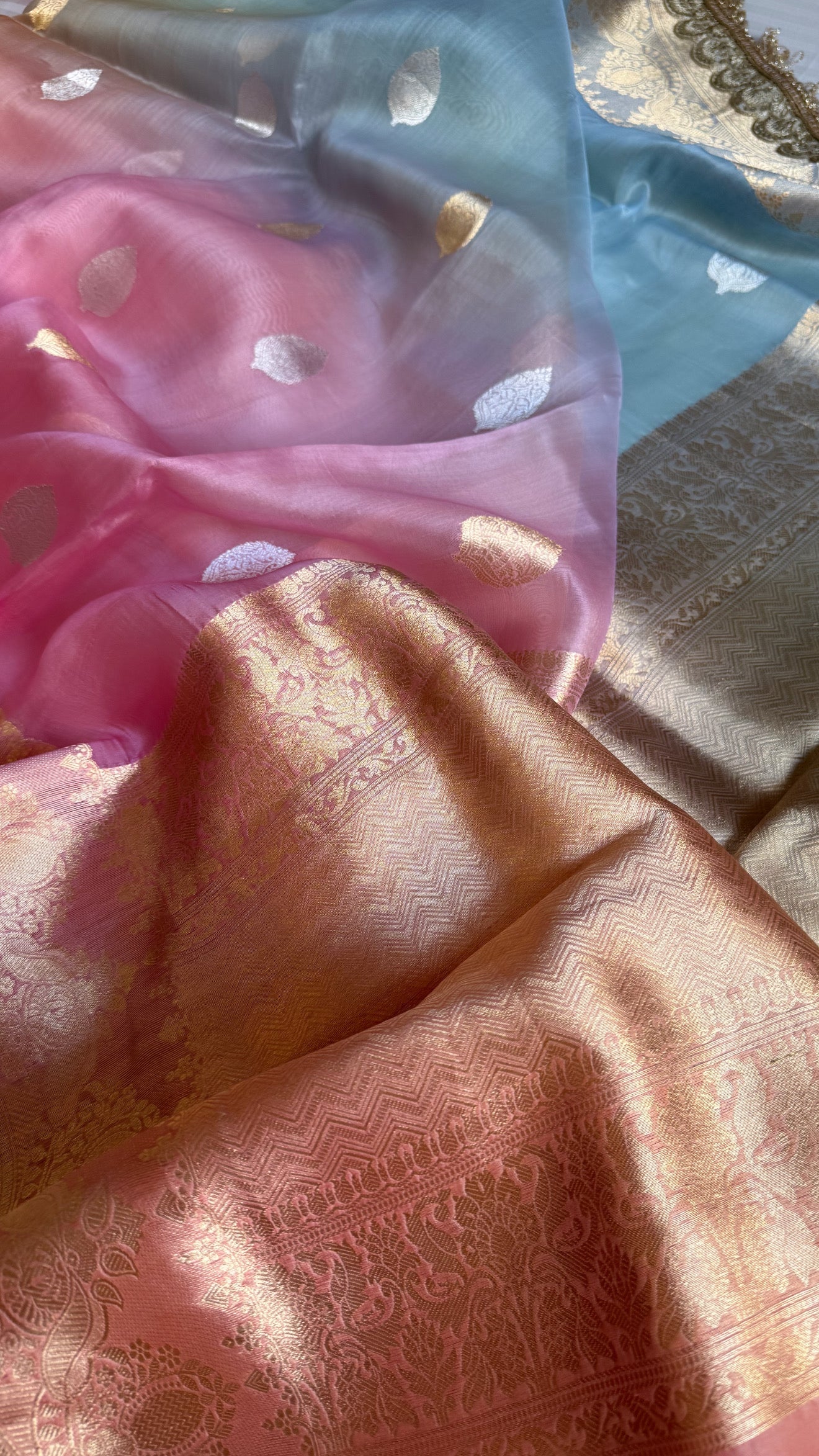 4D shaded rang birangi kora silk multicoloured kadhwa saree